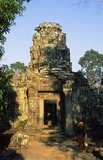 Banteay Kdei is located southeast of Ta Prohm and east of Angkor Thom. It was built in the late 12th to early 13th centuries CE during the reign of Jayavarman VII, it is a Buddhist temple in the Bayon style, similar in plan to Ta Prohm and Preah Khan, but less complex and smaller.